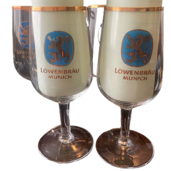 Vintage Lowenbrau Munich Stemmed Beer Glasses Set Lot of 4Classic Style 0.5L - Picture 1 of 9
